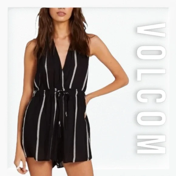 Volcom Coco Black and White Striped Halter Romper sz S - Picture 1 of 12